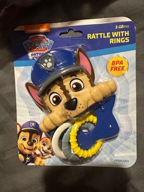 Paw Patrol Chase Teething Rattle in Blue and Yellow